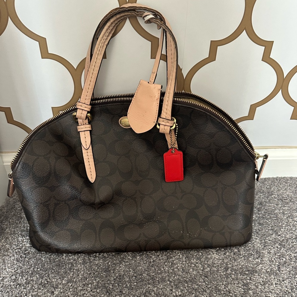 Coach Brown and Tan Satchel Bag with Signature Design